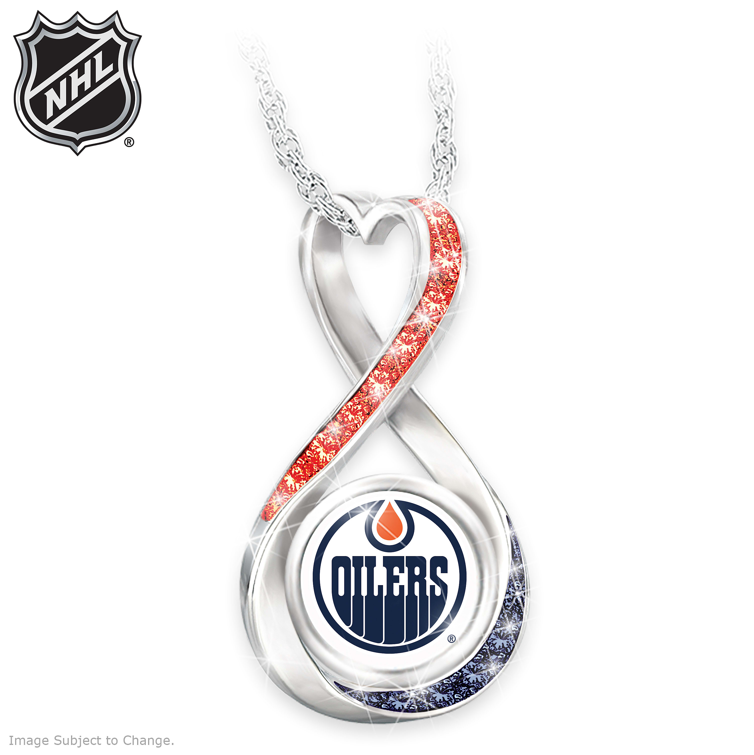 Edmonton Oilers+R+ Forever Womens Rhodium Plated NHL Infinity Pendant Necklace Adorned With Team